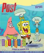 SpongeBob, Patrick, and Squidward on a publication cover titled Post Boutiques, with the subtitle "Finding the economic drive