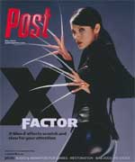 Woman with long metal claws extended from her fingers, wearing a black outfit, on the cover of 'Post X Factor' magazine.