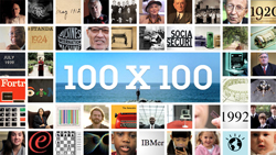 A grid of diverse small photographs and graphics surrounding a central blue ocean image with white text.