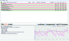 Software interface showing a list of audio files with loudness measurement data and a waveform graph.