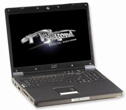 An open laptop with a black screen displaying a silver logo that reads 'Beyond Digital Video Homes'.