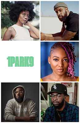 Collage of five portraits of Black individuals and the green text '1PARK9' on a white background.