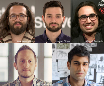 Collage of five headshots of different men against various backgrounds.