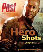Bruce Willis on the cover of Post magazine, with the headline "Hero Shots: Facing digital danger."