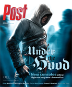 Cover of Post Magazine with a hooded figure in a historical costume, text reads 'Under the Hood' and 'New consoles allow high