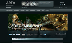 Website interface for AREA showing a large banner for 3December 2011 with golden mechanical imagery.