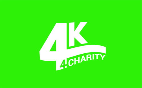 White 4K4Charity logo on a bright green background.