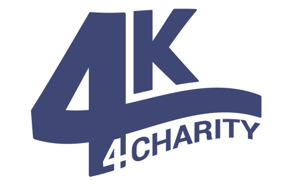 Dark blue logo featuring the text 4K above a curved line and the words 4 CHARITY below.