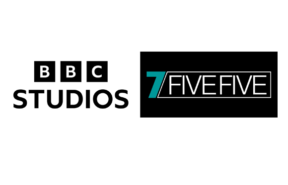 BBC Studios logo next to a black Seven Five Five logo.