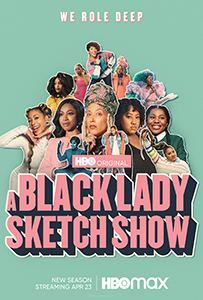 Collage of diverse Black women against a teal background with show title in large pink letters.