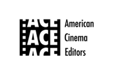 Black and white logo for American Cinema Editors featuring a stylized film strip design.