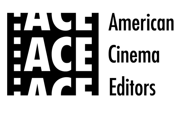 Black and white logo featuring the word ACE repeated in a stylized grid next to the text American Cinema Editors.