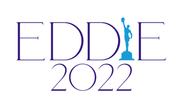 Purple text reading EDDIE 2022 with a blue silhouette of a basketball player holding a ball.