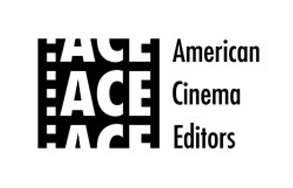 Black and white logo for American Cinema Editors featuring the word ACE in a stylized grid.