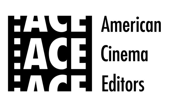 Black and white logo for American Cinema Editors featuring a stylized grid of the letters ACE.