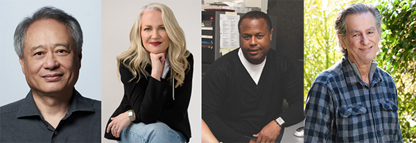 Four separate portraits of a man with graying hair, a blonde woman, a Black man, and an older man in a plaid shirt.