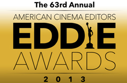Logo for the 63rd Annual American Cinema Editors Eddie Awards 2013 on a gold background.