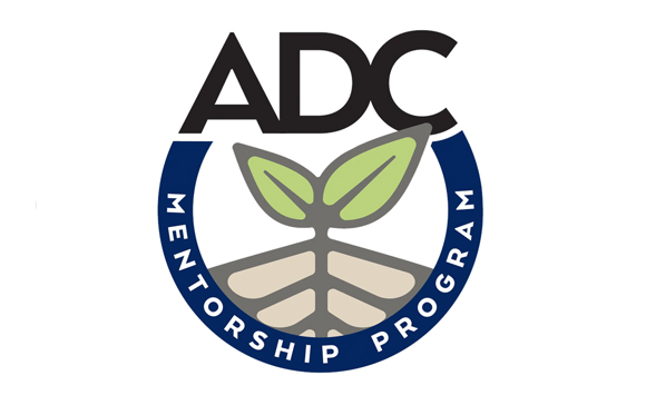 Logo for ADC Mentorship Program featuring the letters ADC above a circular emblem with a stylized plant.