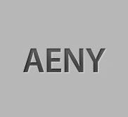 Dark gray capital letters AENY centered on a light gray background.