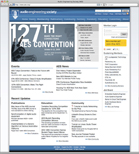 The Audio Engineering Society homepage featuring news, events, and member login sections.