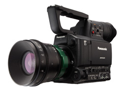 A black Panasonic professional video camera with a large attached lens and a top handle.