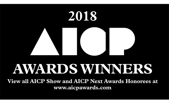 Black background with white text reading 2018 AICP Awards Winners and a website URL.