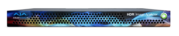 A black rack-mounted electronic device with a colorful abstract pattern and the text HDR Image Analyzer.