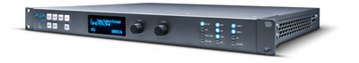 A black AJA professional video hardware unit with a blue digital display and various control buttons.