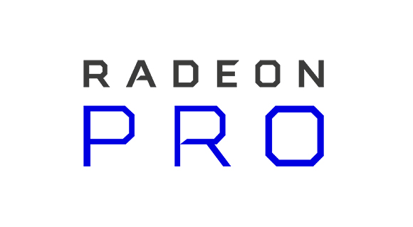 The words RADEON in dark gray and PRO in blue in a stylized, geometric font on a white background.