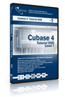 A blue DVD case for Cubase 4 Tutorial DVD Level 1 featuring a software interface screenshot.
