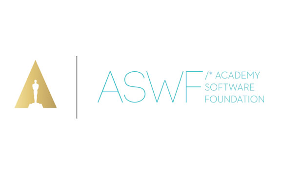 Logo for the Academy Software Foundation featuring a gold triangle with a silhouette and teal text.