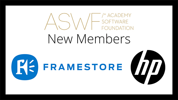 ASWF New Members graphic with Framestore and HP logos on a white background.
