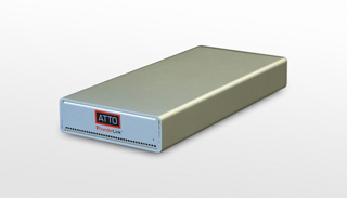 A rectangular silver ATTO ThunderLink hardware device on a white background.
