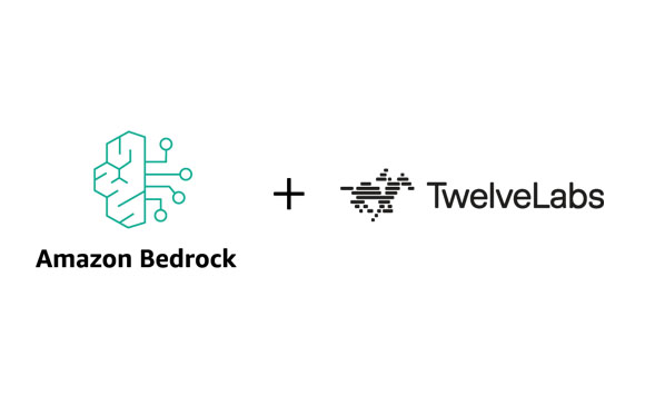 Amazon Bedrock logo and TwelveLabs logo separated by a plus sign on a white background.