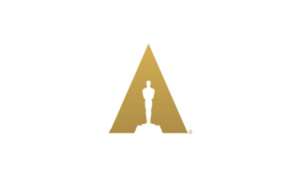 A gold triangle containing a silhouette of the Academy Award statuette on a white background.