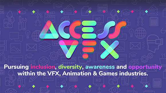 Access VFX logo with colorful letters and text about inclusion, diversity, awareness, and opportunity in VFX, Animation, and