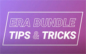 White text reading 'ERA BUNDLE TIPS & TRICKS' inside a white rectangular frame on a purple gradient background.