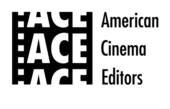 Black and white logo for American Cinema Editors featuring stylized text and film strip elements.