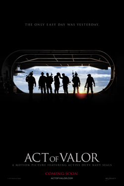 Silhouettes of seven soldiers standing against a bright sky in a dark tunnel.
