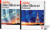 Two software boxes for Adobe After Effects 6.5, one labeled Standard and one Professional.