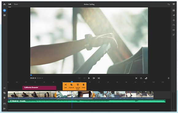 Video editing software interface displaying a timeline and a preview of a person's arm holding an object.
