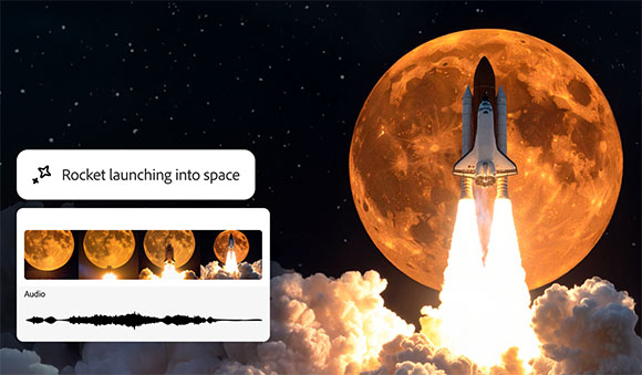 A space shuttle ascends through clouds of smoke against a massive, glowing orange moon in a starry sky.