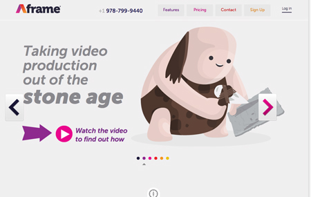 Cartoon caveman holding a stone tool next to text reading Taking video production out of the stone age.