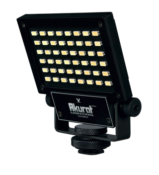 A black rectangular LED floodlight with multiple small light emitting diodes on a swivel mount.