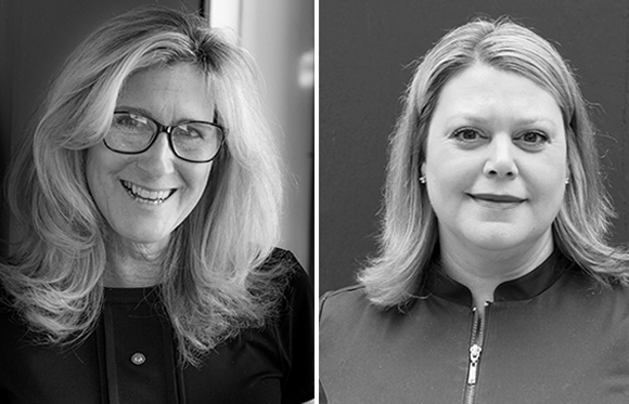 Two black and white headshots of women side by side.