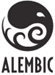 Black and white circular logo featuring swirling wave patterns above the word ALEMBIC.