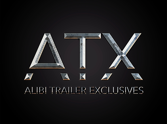 Metallic, textured letters spelling ATX above the text Alibi Trailer Exclusives on a black background.