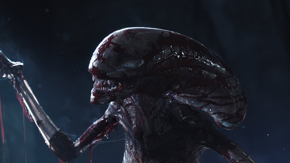 A close-up of a dark, muscular creature with a large, bulbous head and sharp teeth.