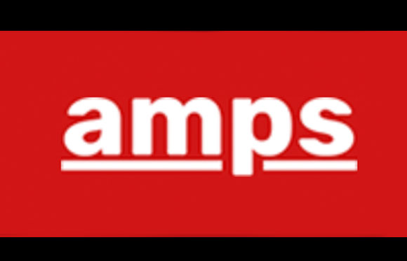 The word 'amps' in white lowercase letters underlined on a solid red background.