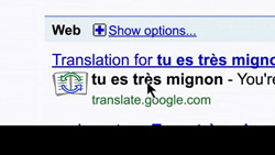 Google Translate search result showing the French phrase 'tu es très mignon'.